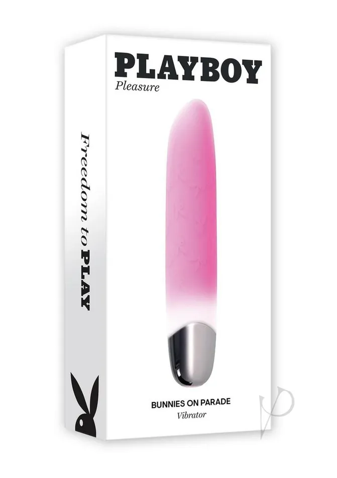 Playboy Bunnies On Parade Rechargeable Silicone Vibrator with Clitoral Stimulator Pink Playboy Female Sex Toys Playboy Bunnies On Parade Rechargeable Silicone Vibrator with Clitoral Stimulator Pink Playboy Female Sex Toys