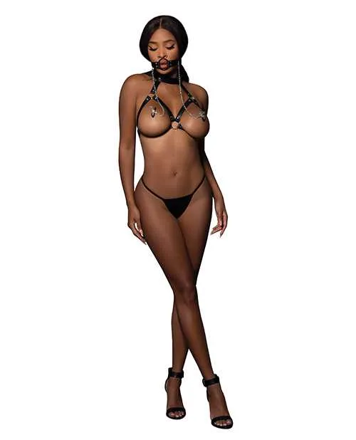 Restraints Lust PU Leather Luna Collared Bra wMouth Gag Attached Nipple Clamps Black OS Lust Restraints Lust PU Leather Luna Collared Bra wMouth Gag Attached Nipple Clamps Black OS Lust