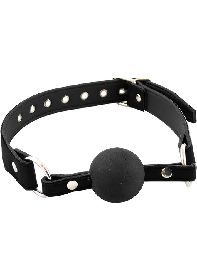 Rouge Fetish Play Leather Adjustable Ball Gag with Metal Accents Black Rouge Couples