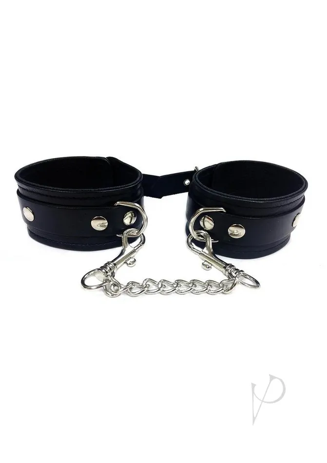 Rouge Plain Leather Adjustable Ankle Cuffs Black Rouge Restraints
