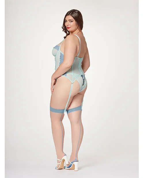 Seven Til Midnight Vibrators Lace Mesh Bustier wLace Up Center Garter Belt Thong Blue 3X4X Seven Til Midnight Vibrators Lace Mesh Bustier wLace Up Center Garter Belt Thong Blue 3X4X