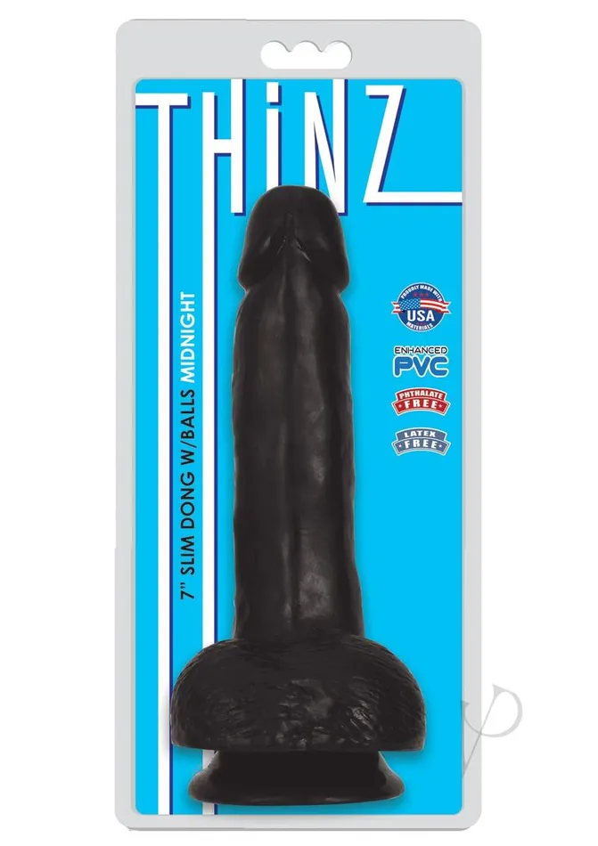 Thinz Slim Dong with Balls 7in Black Thinz Dildos