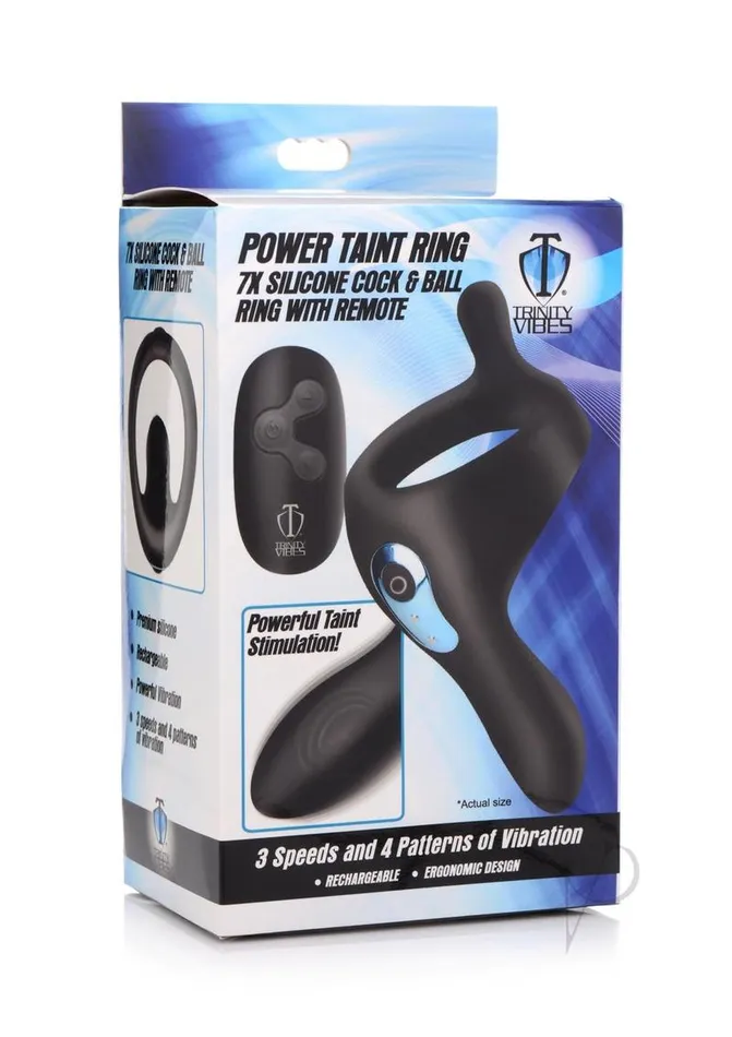 Trinity Men Male Sex Toys Trinity Men 7X Rechargeable Silicone Cock Ring with Taint Stimulator and Remote Control Black Trinity Men Male Sex Toys Trinity Men 7X Rechargeable Silicone Cock Ring with Taint Stimulator and Remote Control Black
