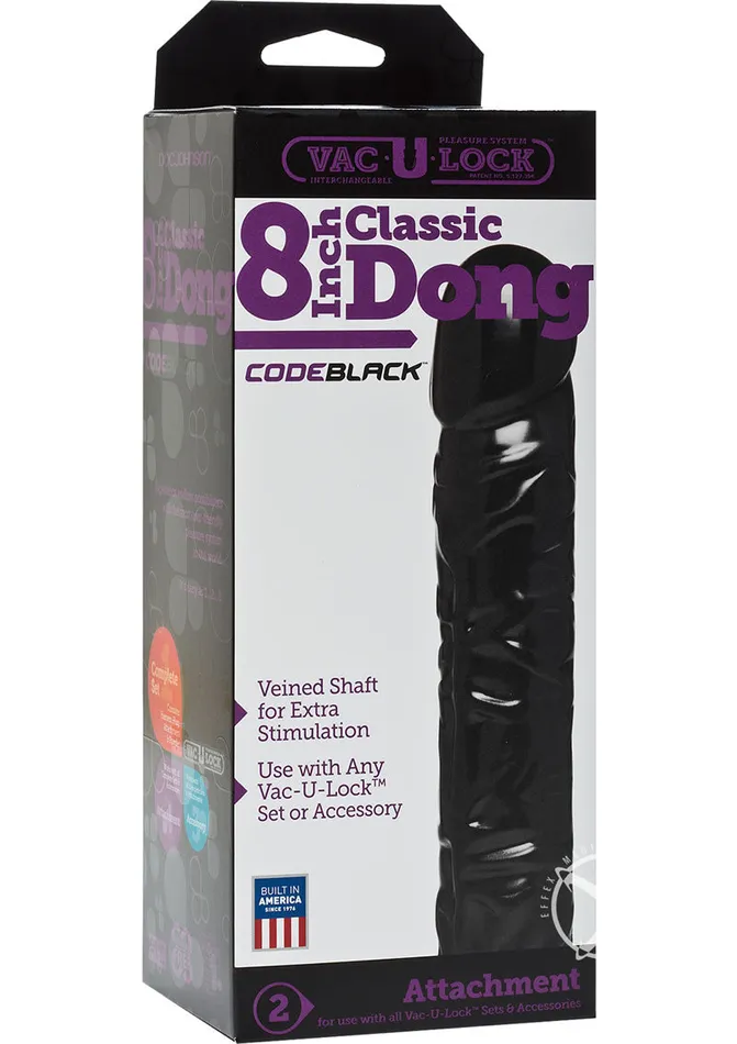Vac U Lock VacULock Classic CodeBlack Dildo 8in Black Dildos