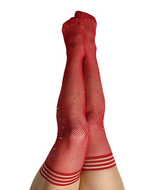 Vibrators Kixies Kixies Joely Fishnet Rhinestone Thigh High Red D