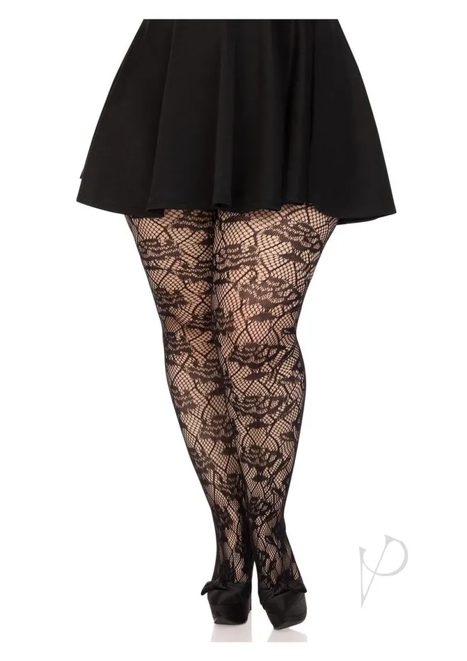 Vibrators Leg Avenue Leg Avenue Wild Rose Net Tights 1X2X Black