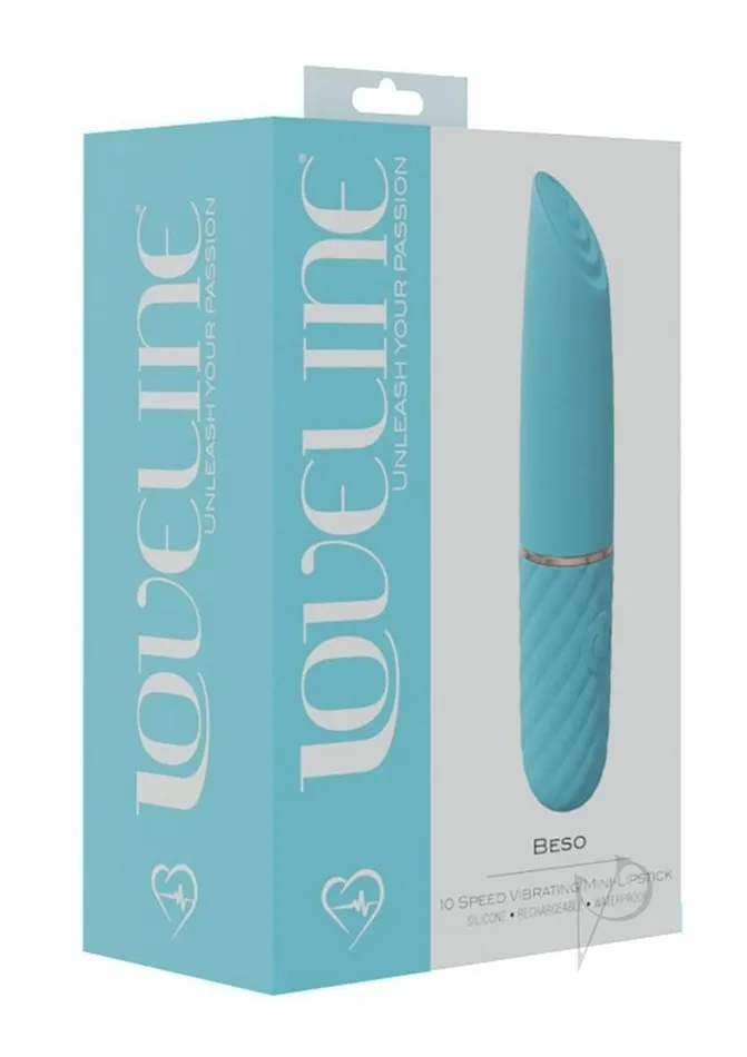 Vibrators Loveline LoveLine Beso Silicone Rechargeable 10 Speed Mini Lipstick Vibrator Blue Vibrators Loveline LoveLine Beso Silicone Rechargeable 10 Speed Mini Lipstick Vibrator Blue