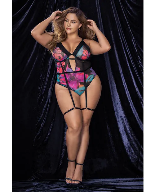 Vibrators Mapale Flower Print Mesh Underwire Teddy wDetachable Garter Straps Multi Color 3X4X Vibrators Mapale Flower Print Mesh Underwire Teddy wDetachable Garter Straps Multi Color 3X4X