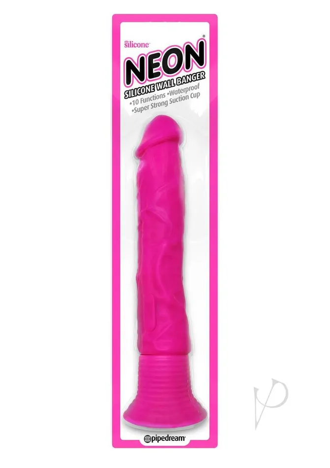 Vibrators Neon Neon Silicone Wallbanger Vibrating Dildo 75in Pink