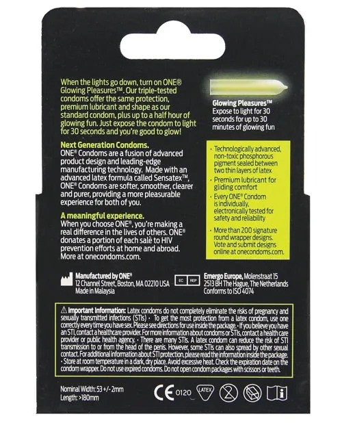 Vibrators One One Glowing Pleasures Condoms Box of 3