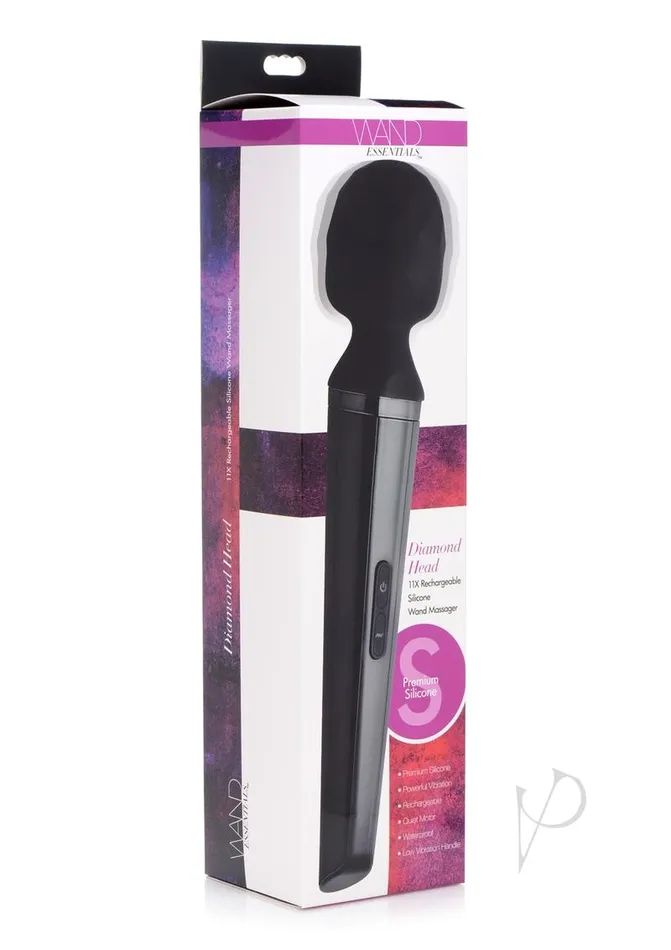 Wand Essentials Diamond Head Rechargeable Silicone Wand Massager Black Wand Essentials Vibrators Wand Essentials Diamond Head Rechargeable Silicone Wand Massager Black Wand Essentials Vibrators