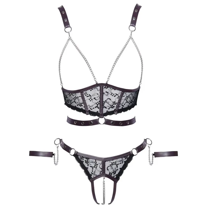 Cottelli Lace and Chain Bondage Crotchless Set Corsetti Lingerie Couples
