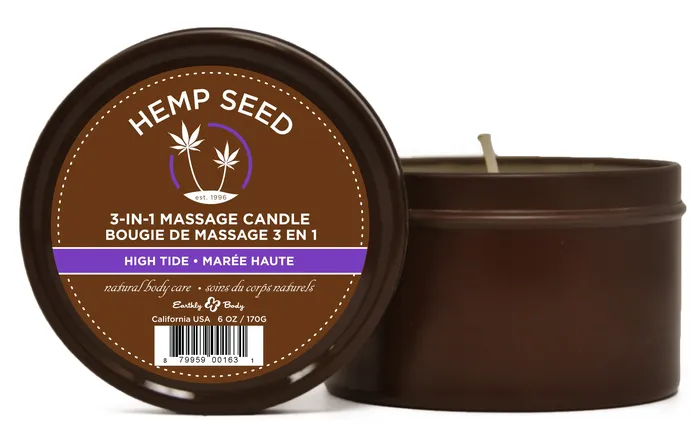 Couples Earthly Body Hemp Seed 3in1 Massage Candle High Tide 6 Oz