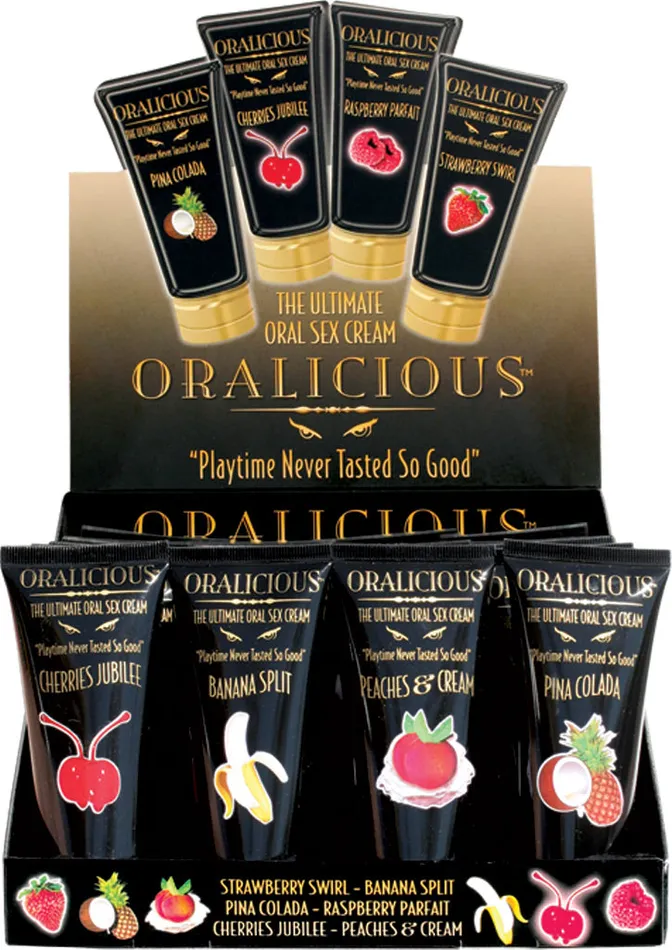 Couples Hott Products Oralicious 24 Piece POP Display 2 Fl Oz Tubes Assorted Flavors