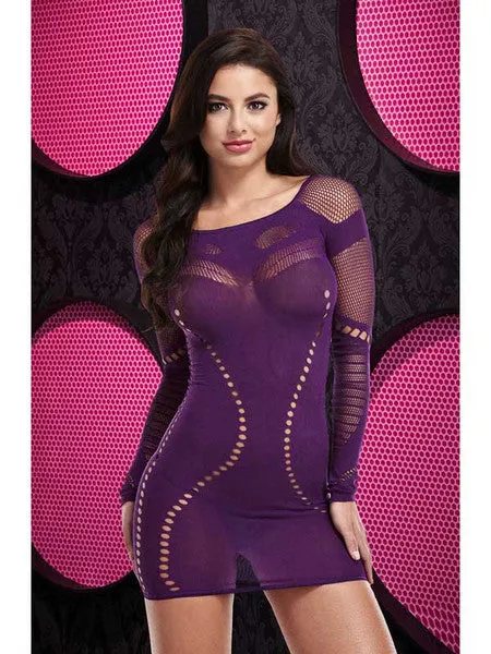 Lapdance Lingerie Vibrators Long Sleeve Mini Dress LC65 Purple