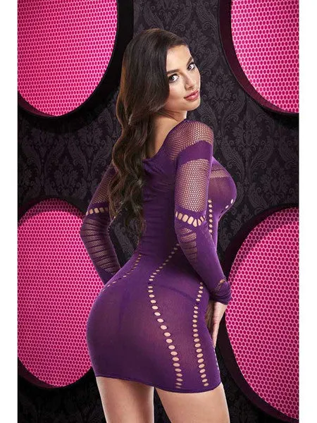 Lapdance Lingerie Vibrators Long Sleeve Mini Dress LC65 Purple Lapdance Lingerie Vibrators Long Sleeve Mini Dress LC65 Purple