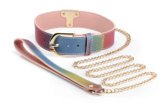 nsnovelties Couples Spectra Bondage Collar and Leash Rainbow