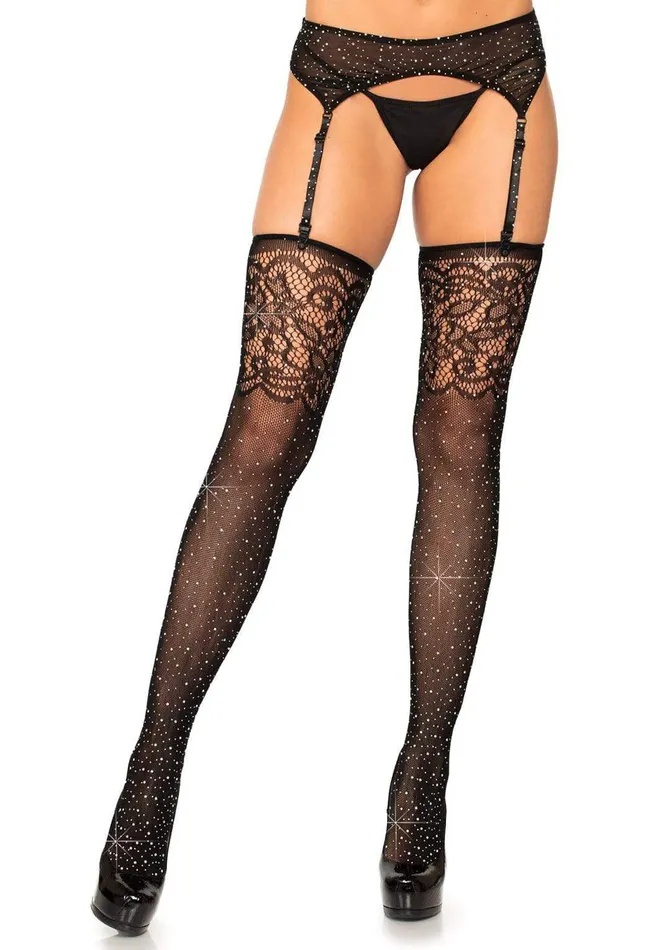 Rhinestone Lace Top Fishnet Stockings One Size Black Leg Avenue Teddies And Bodies Rhinestone Lace Top Fishnet Stockings One Size Black Leg Avenue Teddies And Bodies