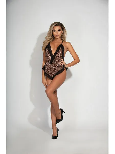Seven Til Midnight Chiffon Romper w Surplice Neckline And Lace Trim STM11247LeopardM H Vibrators