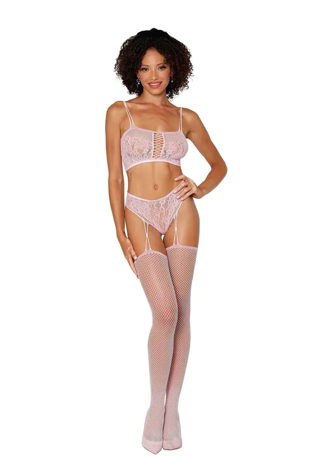 Vibrators Dreamgirl Bralette and Garter Hose One Size Pink