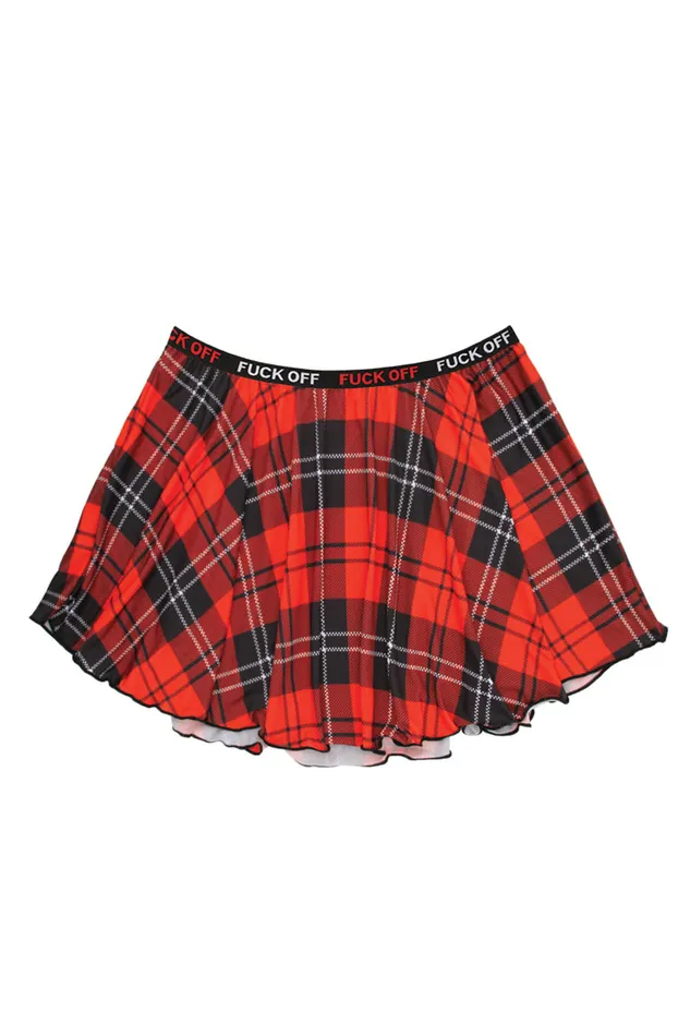 Vibrators Fantasy Lingerie FCk Off Plaid Skirt Red Plaid Sm
