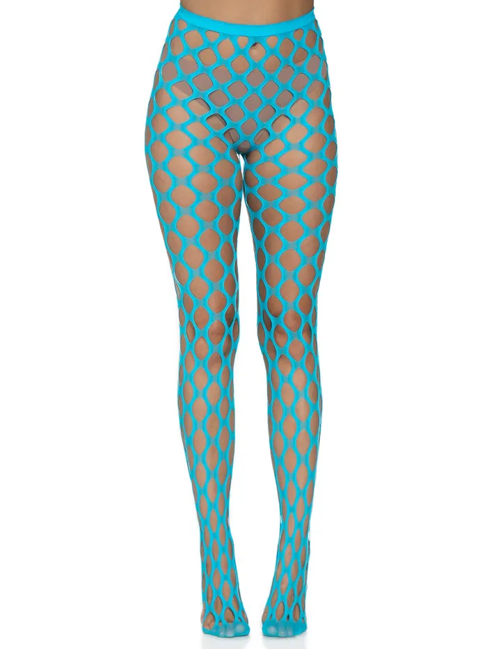 Vibrators Jumbo Pothole Net Tights Neon Blue One Size Leg Avenue