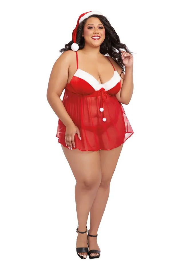 Vibrators Santa Babydoll Thong and Hat 1x Lipstick Red Dreamgirl