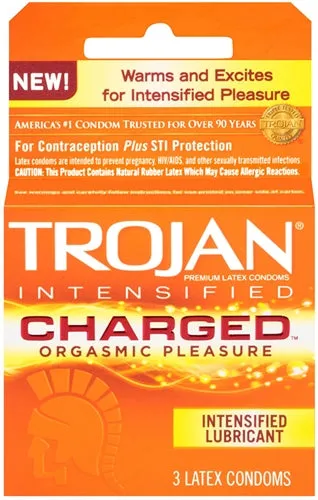 Vibrators Trojan Condoms Trojan Intensified Charged Orgasmic Pleasure Condoms 3 Pack