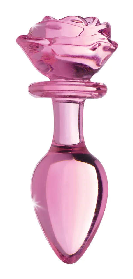 XR Brands Booty Sparks Pink Rose Glass Anal Plug Large Male Sex Toys