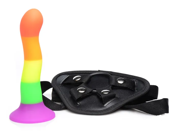 XR Brands Strap U Female Sex Toys Proud Rainbow Silicone Dildo With Harness XR Brands Strap U Female Sex Toys Proud Rainbow Silicone Dildo With Harness