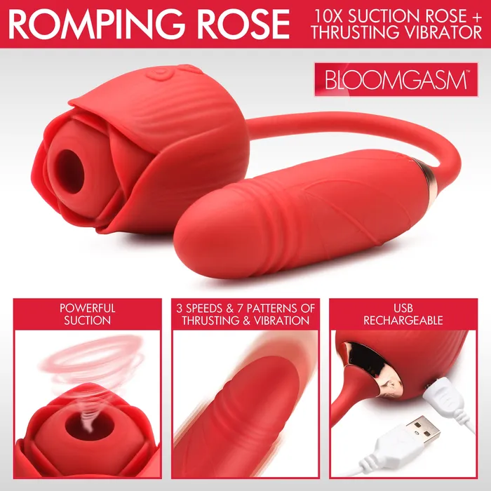 10X Romping Rose Suction and Thrusting Vibrator XR Brands Vibrators