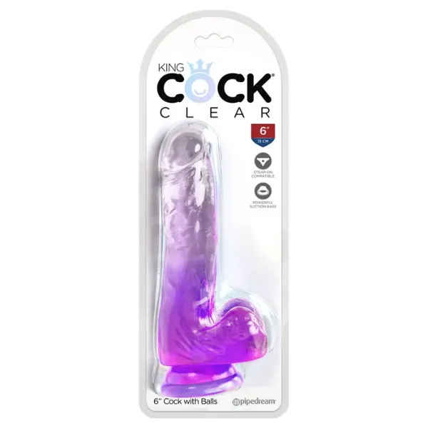 OSAS Dildos King Cock Clear 6in Cock with Balls Purple OSAS Dildos King Cock Clear 6in Cock with Balls Purple