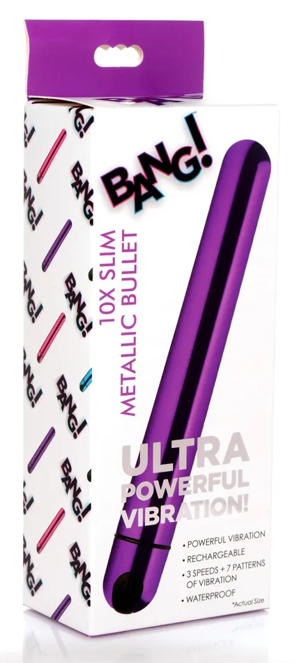 Vibrators XR Brands 10X Slim Metallic Bullet Purple