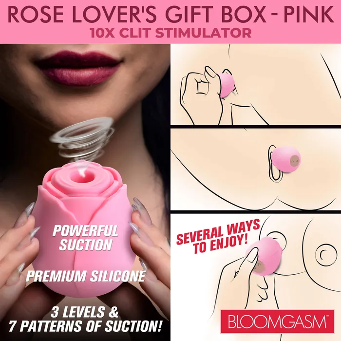 Vibrators XR Brands The Rose Lovers Gift Box 10x Clit Suction Rose Pink