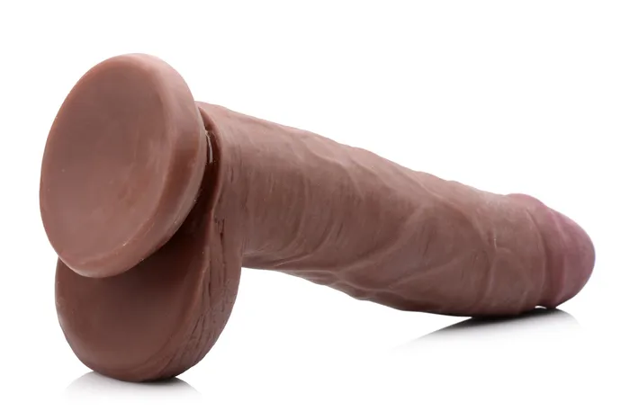 XR Brands 9 Inch Ultra Real Dual Layer Suction Cup Dildo Dark Skin Tone Dildos