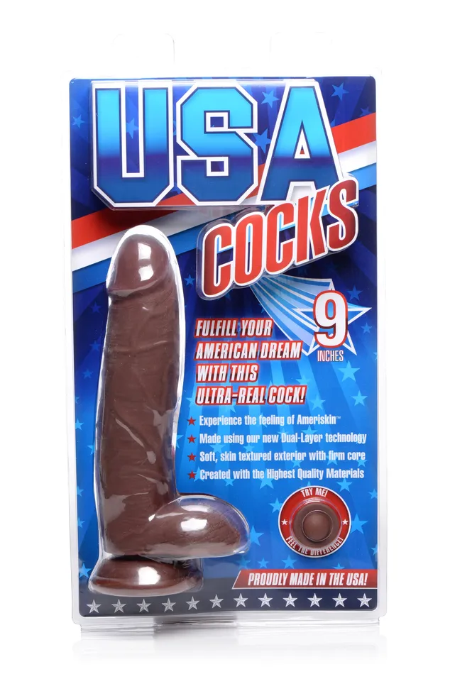 XR Brands 9 Inch Ultra Real Dual Layer Suction Cup Dildo Dark Skin Tone Dildos