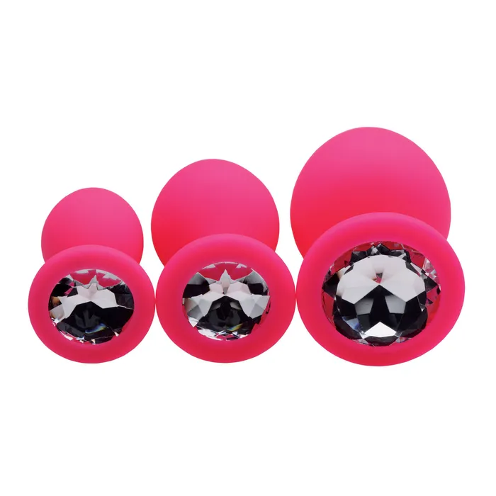 XR Brands Male Sex Toys Pink Pleasure 3 Piece Silicone Anal Plugs with Gems XR Brands Male Sex Toys Pink Pleasure 3 Piece Silicone Anal Plugs with Gems